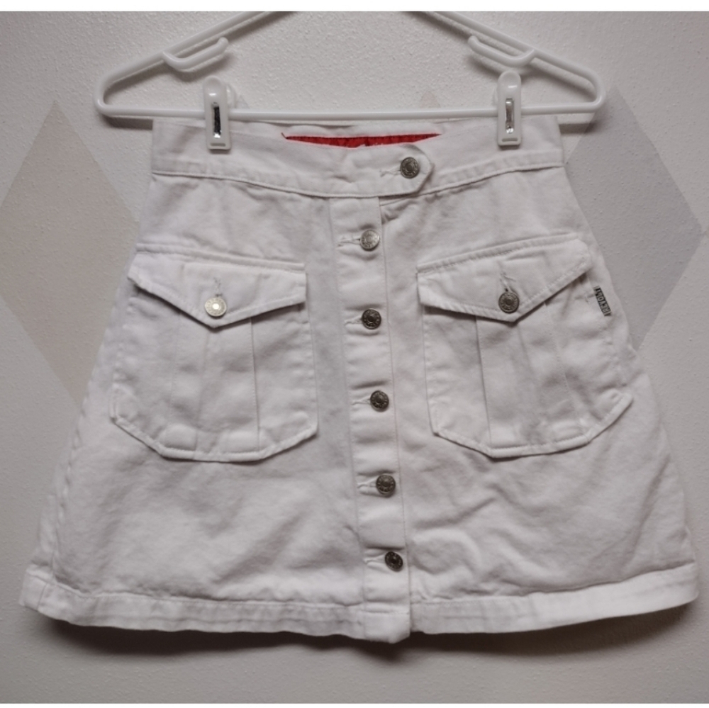 Revolt vintage high waist white denim button front mini skirt